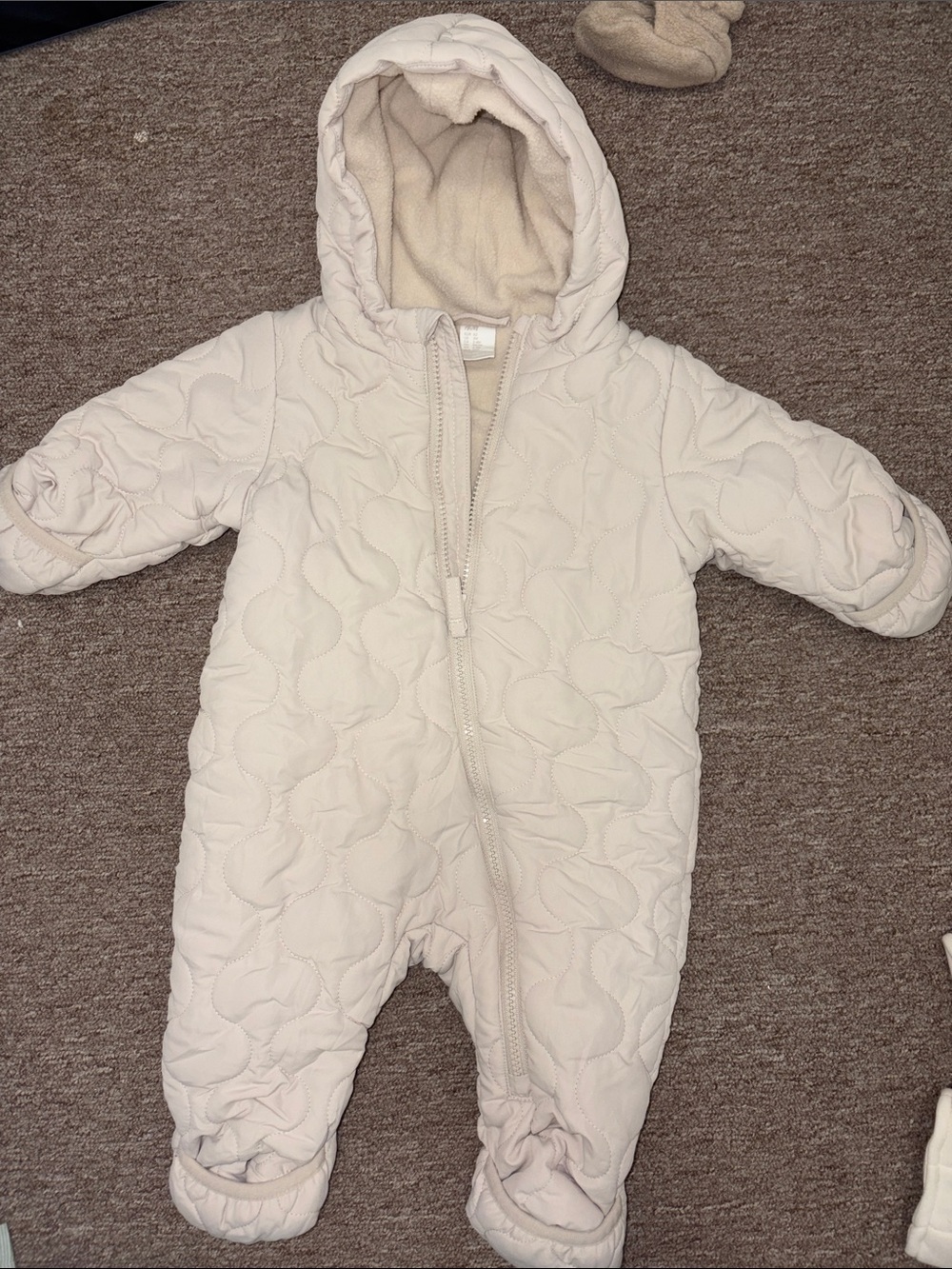 H&M Cream Quilted Hooded Baby One-Piece Footie